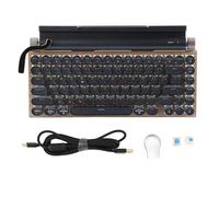 Akozon Teclado de Máquina de Escribir Retro, Mecánico 83 Teclas Soporte Resistente Al Desgaste Teclado Mecánico Retro Teclados de Lunares Vintage Inalámbrico 2000mA Brillo Ajustable