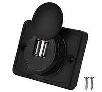Akozon Toma de puerto USB, 3.1A Cargador de coche Doble negro ABS Puerto USB Toma de corriente del cargador 12V LED Toma de corriente USB impermeable Toma de corriente Carga rápida