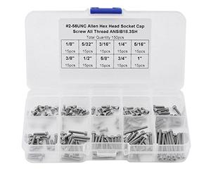 Akozon Tornillo de Cabeza 150pcs 9 Tamaños Tornillo Hexagonal Tornillos de Cabeza Conjunto de Surtido con Caja de Plástico # 2-56 UNC