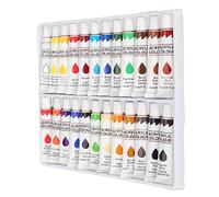 Akozon Tubo de Gouache Acrílico de 24 Colores 12 Ml Cada Juego de Pintura de Potencia de Cubierta Fuerte Impermeable con Tarjeta de Color para Tela, Piedra y Más
