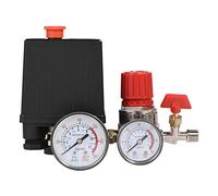Akozon Válvula de Control de Interruptor de Presión de Compresor de Aire Pequeño, Tipo Pistón, con Medidores, Conector 2-G1/4 y Puerto de Desbordamiento para Presión Rápida