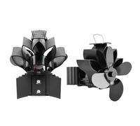 Akozon Ventilador de Estufa de Madera con Alimentación de calor: Ventilador de Chimenea de 4 Palas en Forma de Loto para Estufas de Leña y Quemadores de Troncos, Operación Silenciosa con Termómetro