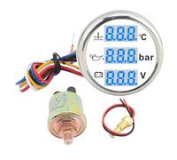 Akozon Voltímetro de Presión de Aceite y Temperatura del Agua para Barcos, Pantalla Digital Multifuncional, Juego de Medidor a Prueba de Agua IP67 para Vehículos (Cubierta plateada con esfera blanca.)