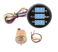 Akozon Voltímetro de Presión de Aceite y Temperatura del Agua para Barcos, Pantalla Digital Multifuncional, Juego de Medidor a Prueba de Agua IP67 para Vehículos (Esfera negra Cubierta negra)