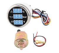 Akozon Voltímetro de Presión de Aceite y Temperatura del Agua para Barcos, Pantalla Digital Multifuncional, Juego de Medidor a Prueba de Agua IP67 para Vehículos (Cubierta plateada con esfera negra)