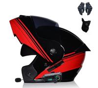 AKPHBKFG Casco abatible Bluetooth para Motocicleta, Modular Bluetooth, homologado por ECE y con Doble Visera. para Hombres y Mujeres Adultos. F,XL=61-62CM