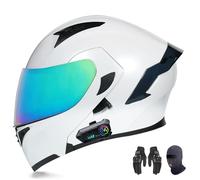 AKPHBKFG Casco abatible con Bluetooth, Casco Integral Modular con Doble Visera Solar, Casco de Motocicleta, Casco Unisex, Certificado Dot/ECE G,XL=58-59CM