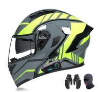 AKPHBKFG Casco de Motocicleta con Bluetooth,Casco Integral abatible Integrado, Aprobado ECE,diseño de ventilación liviano,Visera Doble de Alta definición,para Hombres y Mujeres Adultos E,M=54-55CM