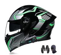 AKPHBKFG Casco de Motocicleta con Bluetooth,Casco Integral abatible Integrado, Aprobado ECE,diseño de ventilación liviano,Visera Doble de Alta definición,para Hombres y Mujeres Adultos B,XL=58-59CM