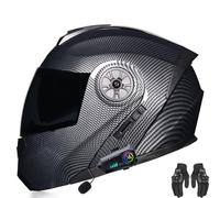 AKPHBKFG Casco Integral abatible Bluetooth para Motocicleta, homologado por Dot/ECE, con Doble Visera y Forro extraíble. Apto para Hombres y Mujeres Adultos. C,XL=61-62CM