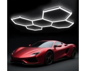 AKPHBKFG Lámpara de Techo LED Hexagonal Moderna,Lámpara de Techo LED de Nido de Abeja DIY de 5/14 Rejillas,Lámpara de Techo conectable,Iluminación Brillante de 672W para Espacios de Trabajo 5 Hex