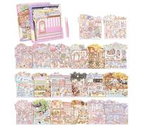 AKPLIT Escena de calcomanías 3D, 20 juegos de calcomanías 3D para casa con caja, terapia de calcomanías lindas escenas de dibujos animados para adultos y niños, alivio del estrés, pasa el tiempo, haz