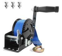 AKRIXKIP Cabrestante de Remolque para Barco, cabrestante de Mano de 1600 Libras con Correa de cabrestante Azul de 26 pies, cabrestante portátil de Engranaje 4:1 con Gancho, cabrestante Manual de