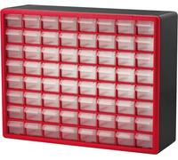 Akro-Mils 10164 64-Drawer Plastic Drawer Storage Cabinet for Garage Organization, Teacher Toolbox, Makeup Organizer, and More, 50,8 cm W x 16 cm D x 40,6 cm H, Red