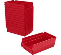Akro-Mils 30130 Plastic Shelf Bins, Heavy Duty Storage Bins for Garage, Closet, and Drawer Organization, 30.48 cm x 16.51 cm x 10.16 cm, Red, 12-Pack