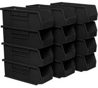 Akro-Mils 30224 AkroBins Plastic Storage Bins, Space-Saving Stackable Bins for Garage, Pantry, Craft Organization, 27.94 cm L x 10.16 cm W x 10.16 cm H, Black, 12-Pack
