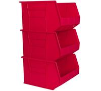 Akro-Mils 30270 AkroBins Plastic Storage Bins, Space-Saving Stackable Bins for Garage, Pantry, Craft Organization, 45.72 cm x 40.64 cm x 27.94 cm, Red, 3-Pack