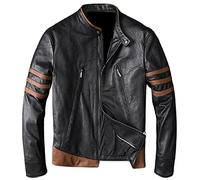 Aksah Fashion Cafe Racer Logan Wolverine - Chaqueta de piel para hombre, diseño de rayas marrones, marrón, L