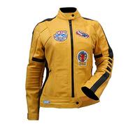 Aksah Fashion Chaqueta de cuero estilo motociclista para mujer The Bride Kill Bill Uma Thurman elegante en amarillo para cosplay