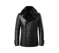 Aksah Fashion Leon S. Kennedy RE 9 Requiem - Chaqueta negra de piel auténtica con cuello de piel sintética