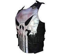 Aksah Fashion S Chaleco de cuero negro con logotipo de la marca The Punisher Season 2 Frank Castle negro, Piel auténtica., XL