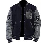 Aksah Fashion Tom Hardy Venom Varsity Chaqueta para hombre | Chaqueta negra y gris de lana y mangas de cuero, Diseño 2 - Mangas de cuero, XL