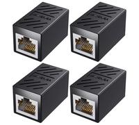 AKSIQIOL Paquete de 4 acopladores RJ45 | Conector Ethernet hembra a hembra negro para cables Cat7/Cat6/Cat5e/Cat5, transferencia de datos de alta velocidad de 10 Gbps