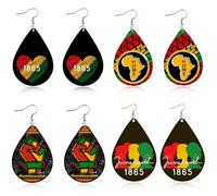 Aksod 4 pares de aretes africanos para mujer, aretes de moda del mes de la historia negra, aretes de cuero a granel para mujer, aretes colgantes de lágrima de África, Standard, Madera, Sin piedra