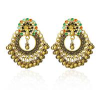 Aksod Pendientes indios para mujer Jhumka Big Kundan, aretes colgantes de Bollywood Gypsy Tribal, joyería para mujeres y niñas, Zinc, Sin piedra preciosa