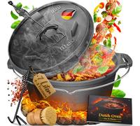 aktimeo Dutch Oven de 7 litros [4-8 personas], olla de hierro fundido precurada con patas, cazuela para guisos con tapa reversible 2 en 1, olla para barbacoa