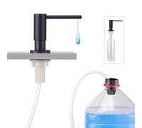 Aktines Dispensador de jabón empotrable para fregaderos de Cocina en encimera con Botella de 500ml y Manguera de extensión de 1m de llenado Superior Acero Inoxidable Negro