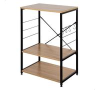AKTIVE 18425 MAX Home Mueble Auxiliar Cocina, 60 x 40 x 82 cm, Madera y Acero, 3 Niveles y 4 Ganchos Laterales, Pies Ajustables, Armario despensa, Soporte microondas