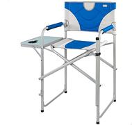 AKTIVE 52889 - Silla director plegable XL/Silla plegable camping, jardín, terraza/Peso máx 110kg/Silla alta 62cm/Antideslizante con reposabrazos con almohadilla y mesa lateral con posavasos, Azul