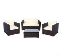 AKTIVE 61071 - Conjunto jardín ratán muebles de exterior, Ratán set jardín, muebles terraza exterior, incluye 2 sillones jardín exterior, 1 sofá exterior y 1 mesa terraza exterior, Negro