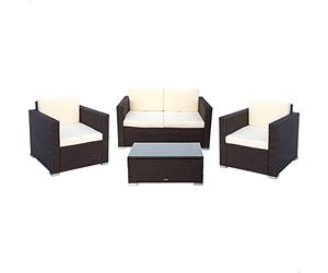 AKTIVE 61071 - Conjunto jardín ratán muebles de exterior, Ratán set jardín, muebles terraza exterior, incluye 2 sillones jardín exterior, 1 sofá exterior y 1 mesa terraza exterior, Negro