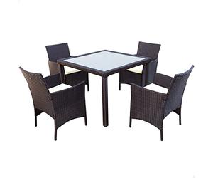 AKTIVE 61073 - Conjunto mesa y sillas jardín ratán, Mesa y sillas terraza incluye 4 sillas jardín exterior y 1 mesa exterior 100x75cm, Muebles para jardín y terraza, Multicolor