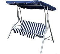 Aktive 61112 - Columpio jardín exterior 3 plazas Azul-Blanco | Toldo inclinable, asiento y respaldo acolchados | Balancín jardín exterior antideslizante | Medidas 170x110x153 | Muebles jardín exterior