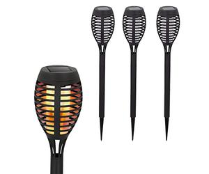 Aktive 61542 - Antorcha solar exterior jardín | Antorcha led - Luz solar exterior | Pack 4 antorchas solares exterior | Luz efecto fuego, impermeable, hasta 6 horas, Luz solar recargable | Ø7,5x50 cm