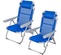 AKTIVE 62266 - Pack de 2 sillas reclinables para playa, jardín, terraza o camping, Medidas 48x60x90cm, altura 28cm, Ligera, 5 posiciones, , incluye asa de trasporte