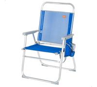 AKTIVE 62604 - Silla plegable alta 48x50x88 cm, Silla de playa, Silla respaldo fijo, altura de 38 cm, tacos antivuelco, asa de transporte, bolsillo lateral, color azul, AKTIVE Beach, silla resistente
