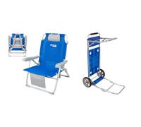 AKTIVE 62633 - Silla Playa Plegable y Reclinable 5 Posiciones, Silla Portátil 55x67,5x86cm & Carro de Playa Plegable Convertible en Mesa 2 en 1, Medidas 50x78.5x105 cm, Peso Máximo 30 kg