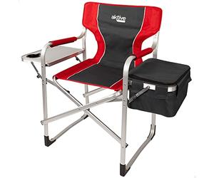 AKTIVE 63000 - Silla Plegable Camping portátil con Soporte ara Botellas y Bolsa térmica, Silla Camping Plegable 61x48x92,5cm, Resistente y Ligera, Silla Director Plegable antivuelco