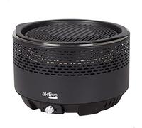 AKTIVE 63002 - Barbacoa Portátil a carbón recargable a pilas sin Humo Negra, Protección antigoteo, Medidas Ø34x22cm, Incluye bolsa de transporte, Hornea en la parte interior, parrilla