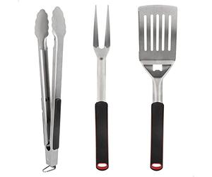 AKTIVE 63009 - Kit Accesorios para Barbacoa 3 Piezas, Pinzas para Barbacoa, Espátula y Tenedor trinchador, Juego de Utensilios para barbacoas, Herramientas para Parrilla