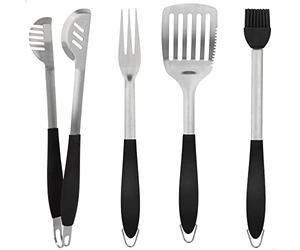 AKTIVE 63011 - Set Utensilios para Barbacoa 4 Piezas, Pinzas para Barbacoa, Espátula, Tenedor trinchador y Brocha, Juego de Utensilios para barbacoas, Herramientas para Parrilla