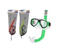 AKTIVE Aqua Sport Set Gafas Snorkel niño, Tubo Buceo, Máscara Ajustable, Hipoalergénica, Sin látex, 3 Colores, Amarillo, Naranja, Verde, Envío Aleatorio, Red Rejilla de Transporte, 7 años (53933)