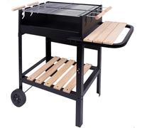 Aktive - Barbacoa carbón portátil, doble parrilla, 100x40x88 cm, estructura metal, mesa lateral madera, 2 ruedas, barbacoas de carbon, bbq, cocinas barbacoa exterior