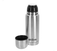AKTIVE Botella Térmica Acero Inoxidable, 350 ml, Acabado Metálico, Incluye Vaso, Sistema Antigoteo, Libre BPA, 7x7x20 cm