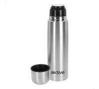 AKTIVE Botella Térmica Acero Inoxidable, 500 ml, Doble Pared, Incluye Vaso, Sistema Antigoteo, Libre BPA, 7x7x25 cm