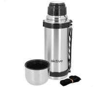 AKTIVE Botella Térmica Acero Inoxidable, 750 ml, Acabado Metálico, con Vaso, Pulsador Dispensador, Sistema Antigoteo, Libre BPA, 10x9x27 cm
